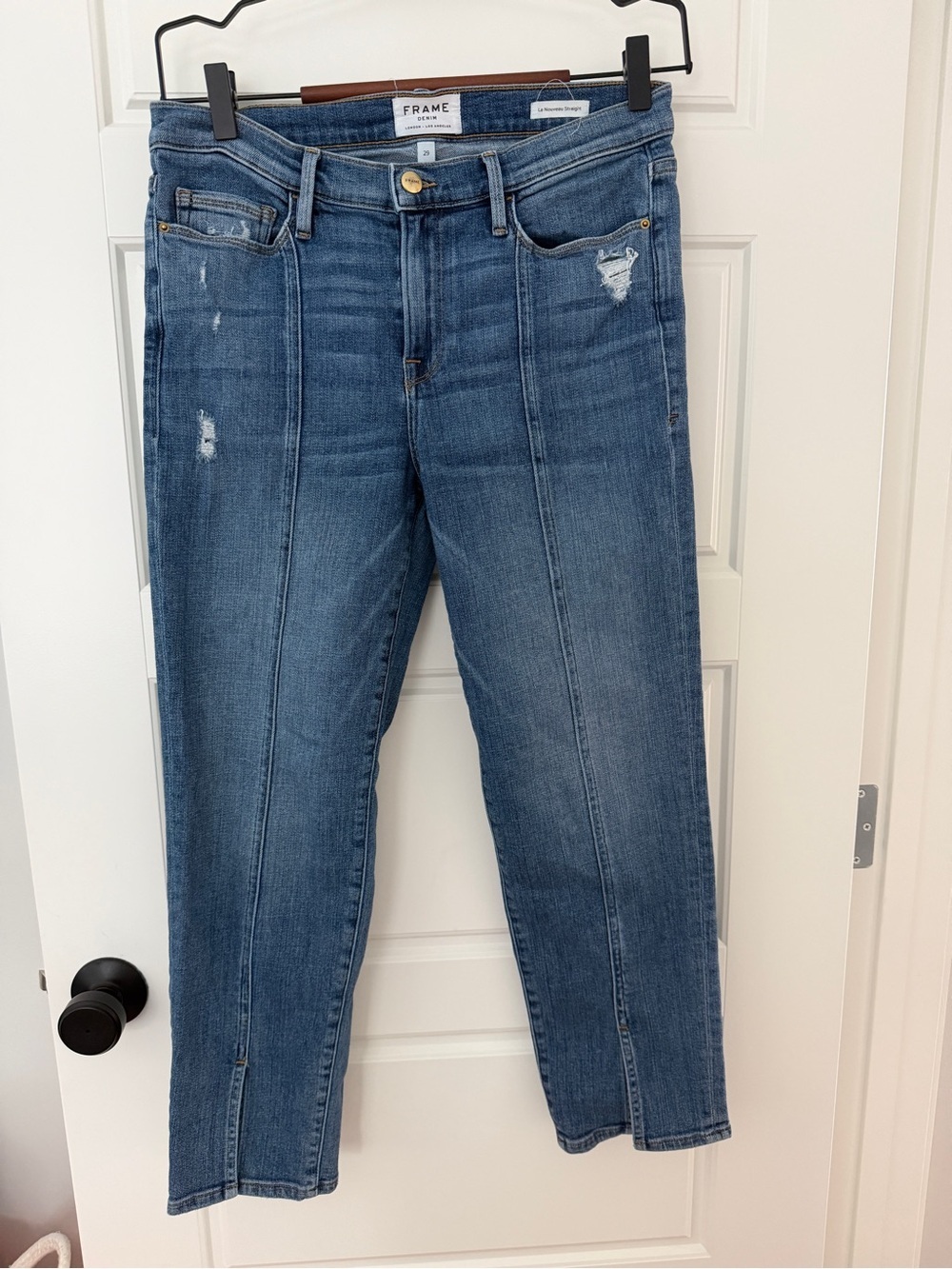 Frame Denim Le Nouveau Straight Mid-Blue Cropped Ankle Jeans